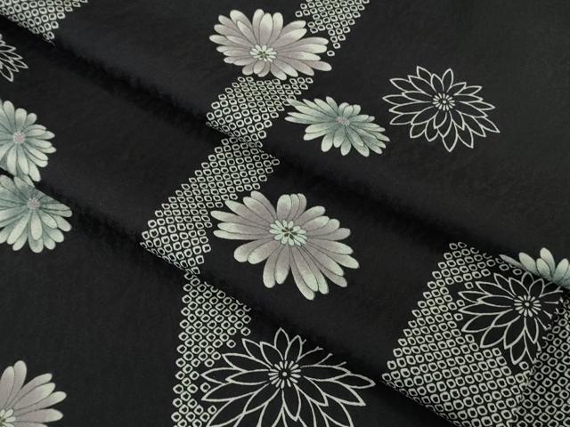平和屋着物∞極上 長羽織 菊 鹿の子間道 黒地 逸品 DZAB5901kh6