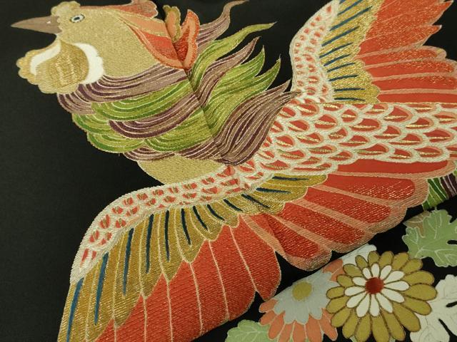 平和屋本店●極上　創業130年　江戸染繍友禅　大彦　黒留袖　刺繍　鳳凰唐草花文　金糸　三越扱い　逸品　DZAB5906kh6