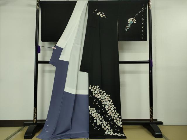平和屋本店●極上　本加賀友禅作家　寺井英世　訪問着　かすみ　黒地　ロング丈　証紙付き　逸品　未使用　DZAB5907kh6
