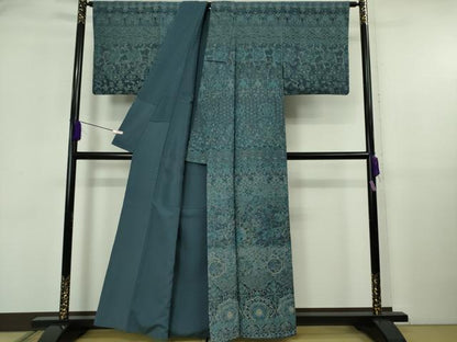 平和屋本店●極上　中国三大刺繍　スワトウ刺繍　汕頭刺繍　訪問着　更紗花鳥舞蝶文　金糸　逸品　DZAB5910kh6