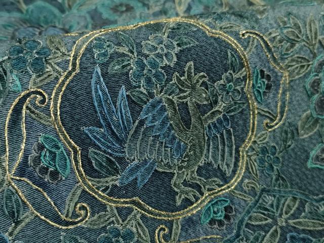 平和屋本店●極上　中国三大刺繍　スワトウ刺繍　汕頭刺繍　訪問着　更紗花鳥舞蝶文　金糸　逸品　DZAB5910kh6