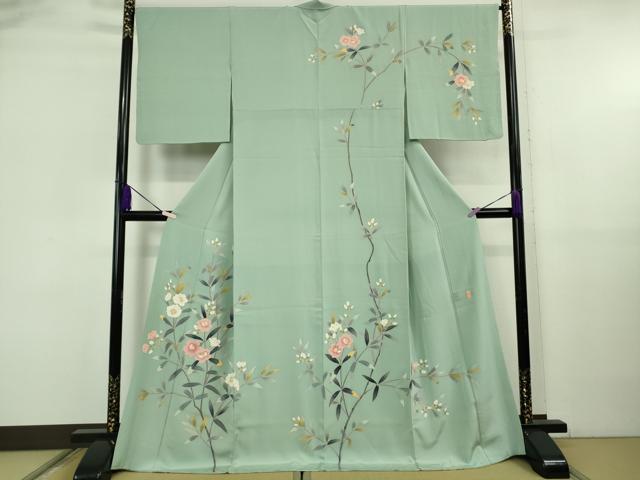 平和屋本店●極上　本加賀友禅作家　森田耕三　訪問着　枝花文　錆青磁色地　小田急百貨店扱い　逸品　DZAB5914kh6