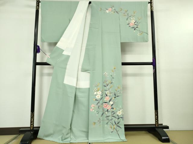 平和屋本店●極上　本加賀友禅作家　森田耕三　訪問着　枝花文　錆青磁色地　小田急百貨店扱い　逸品　DZAB5914kh6