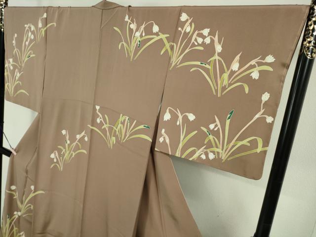 平和屋本店●極上　本加賀友禅作家　由水煌人　訪問着　草花文　銀煤竹色地　逸品　未使用　DZAB5915kh6