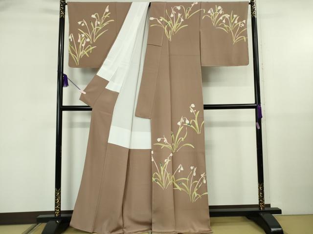 平和屋本店●極上　本加賀友禅作家　由水煌人　訪問着　草花文　銀煤竹色地　逸品　未使用　DZAB5915kh6