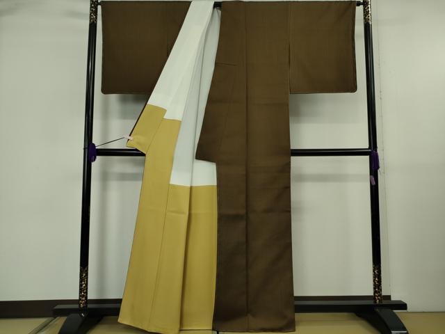 平和屋本店●希少　本場黄八丈　黒八丈　本高貴　紬　染:伝統工芸士　西條謹一　機:伊勢崎嘉代美　証紙付き　逸品　未使用　DZAB5927kh6