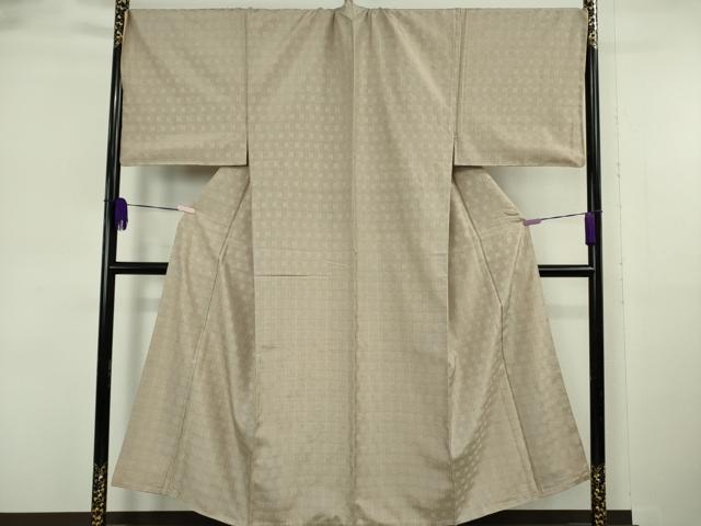 平和屋本店●極上　男性　三代目市三郎　紬　花織　雅生紬會　キングサイズ　あじろ格子　枯野色地　証紙付き　逸品　DZAB5928kh6