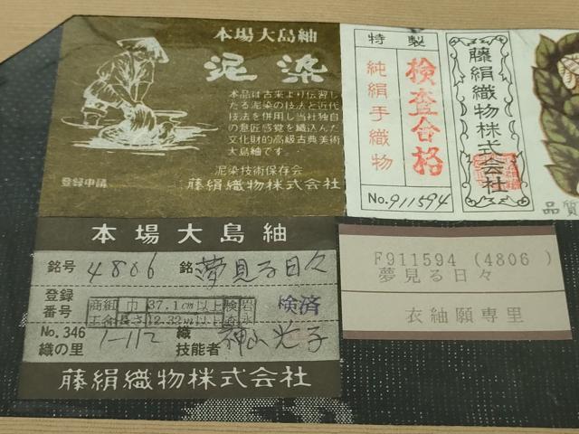 平和屋着物●極上　都喜ヱ門　本場大島紬　7マルキ　泥染　夢見る日々　藤絹織物謹製　証紙付き　逸品　DZAB5930kh6