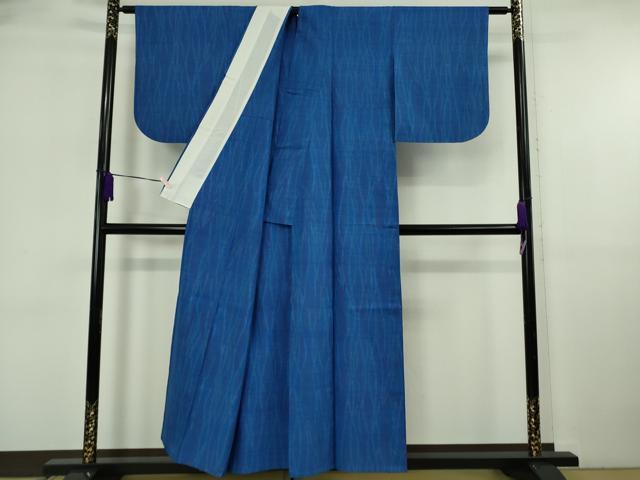 平和屋着物▽極上　本場結城紬　重要無形文化財　単衣　100亀甲　よろけ縞　瑠璃色地　証紙付き　逸品　DZAB5937kh6