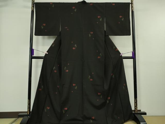 平和屋着物●極上　本場大島紬　9マルキ　地空　さくらんぼ　サクランボ　黒地　逸品　未使用　DZAB5939kh6