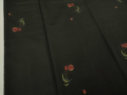 平和屋着物●極上　本場大島紬　9マルキ　地空　さくらんぼ　サクランボ　黒地　逸品　未使用　DZAB5939kh6