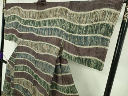 平和屋本店●極上　中国三大刺繍　スワトウ刺繍　汕頭・相良刺繍　訪問着　杢目絞り　よろけ縞　銀通し地　さが美扱い　逸品　DZAB5943kh6