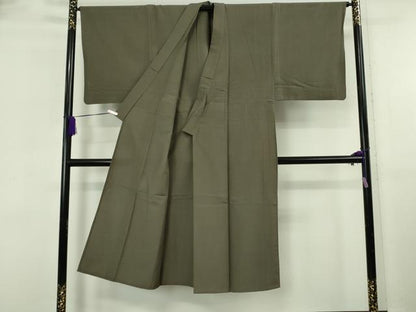 平和屋着物▽極上　男性　日本橋人形町　創業70年　錦や　色紋付　単衣　お召地　色無地　藍媚茶色　たとう紙付き　逸品　DZAB5946kh6