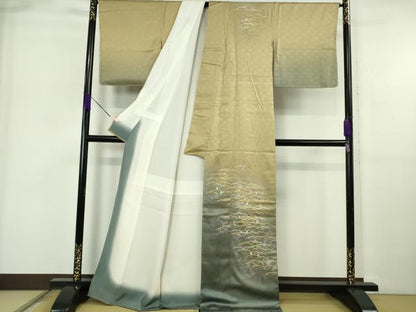 平和屋本店●極上　人間国宝　福田喜三郎　訪問着　刺繍　露芝　暈し染め　金彩　大丸扱い　逸品　未使用　DZAB5948kh6