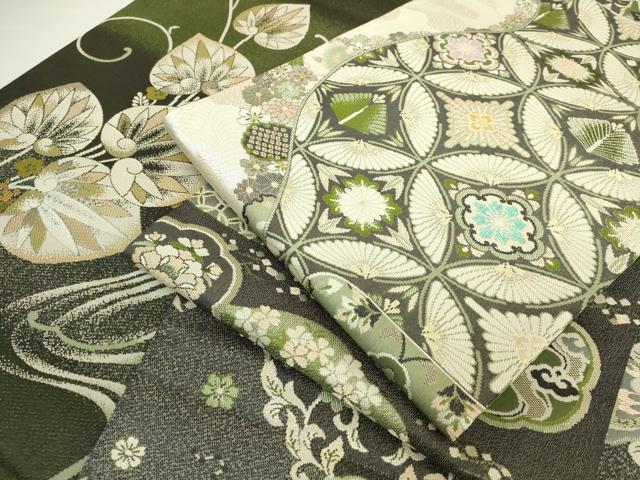 平和屋着物●極上　両面　全通柄袋帯　七宝花文　葵　金糸　やまと誂製　逸品　DZAB5951kh6
