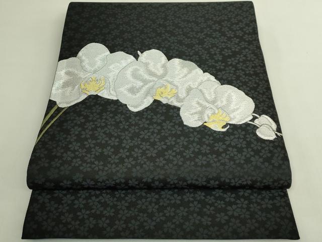 平和屋着物●極上　六通柄袋帯　胡蝶蘭　黒地　金銀糸　逸品　DZAB5957kh6