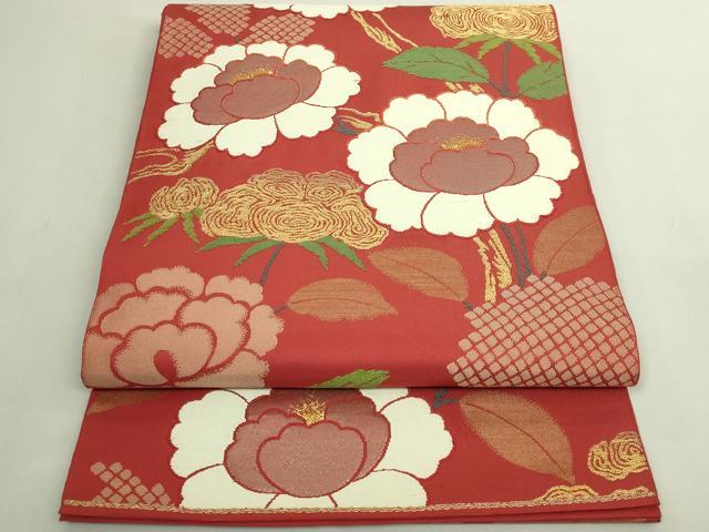 平和屋着物●極上　洛風林　工芸帯地　六通柄袋帯　唐織　枝花文　金糸　逸品　DZAB5962kh6