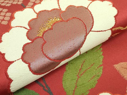 平和屋着物●極上　洛風林　工芸帯地　六通柄袋帯　唐織　枝花文　金糸　逸品　DZAB5962kh6