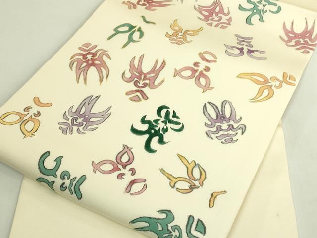 平和屋着物●極上　塩瀬　九寸名古屋帯　手描き　隈取り　金彩　逸品　DZAB5965kh6