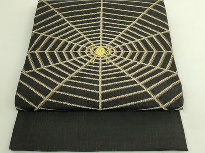 平和屋着物●極上　九寸開き名古屋帯　クモの巣　黒地　金糸　さが美扱い　逸品　DZAB5966kh6