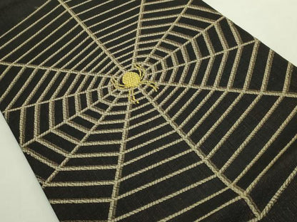 平和屋着物●極上　九寸開き名古屋帯　クモの巣　黒地　金糸　さが美扱い　逸品　DZAB5966kh6