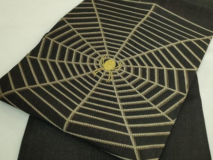 平和屋着物●極上　九寸開き名古屋帯　クモの巣　黒地　金糸　さが美扱い　逸品　DZAB5966kh6