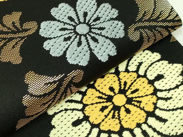 平和屋着物●極上　西陣　川島織物　九寸名古屋帯　唐織　花唐草　黒地　金糸　逸品　DZAB5968kh6
