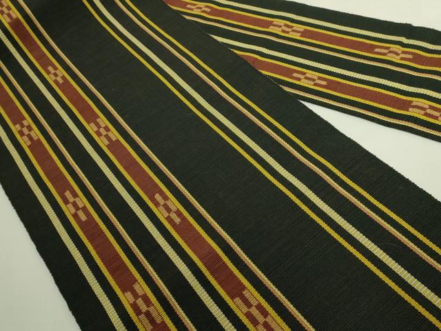 平和屋着物●極上　沖縄県伝統工芸品　八重山ミンサー　手織り　八寸名古屋帯　間道　綿　逸品　DZAB5970kh6