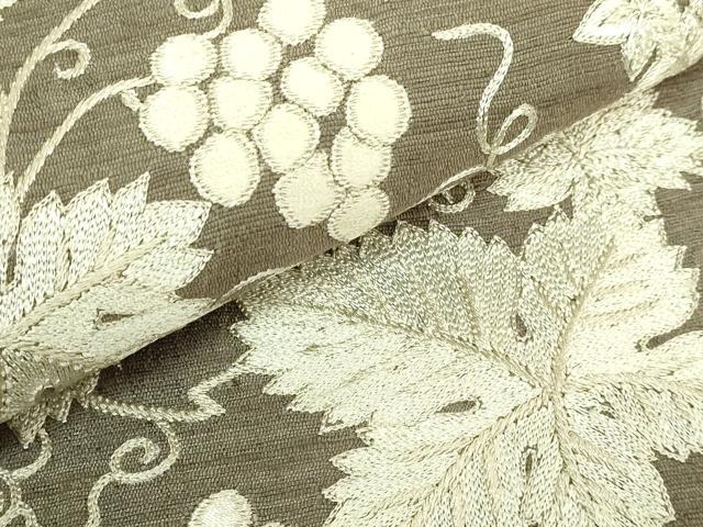 平和屋本店●極上　太鼓柄袋帯　紬地　刺繍　葡萄蔦の葉文　逸品　DZAB5978kh6