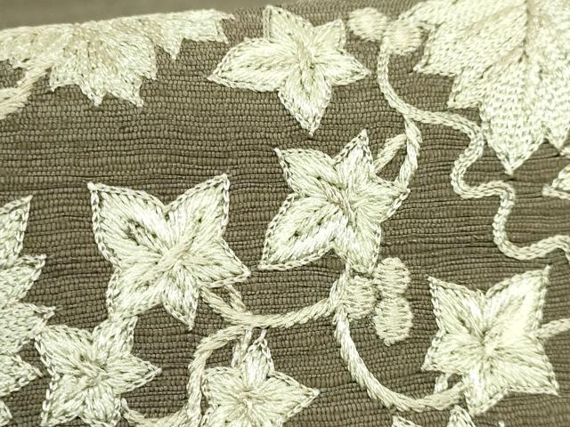 平和屋本店●極上　太鼓柄袋帯　紬地　刺繍　葡萄蔦の葉文　逸品　DZAB5978kh6