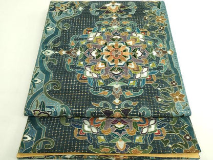 平和屋本店●極上　中国三大刺繍　スワトウ刺繍　汕頭刺繍　全通柄袋帯　正倉院花文　金糸　逸品　DZAB5982kh6