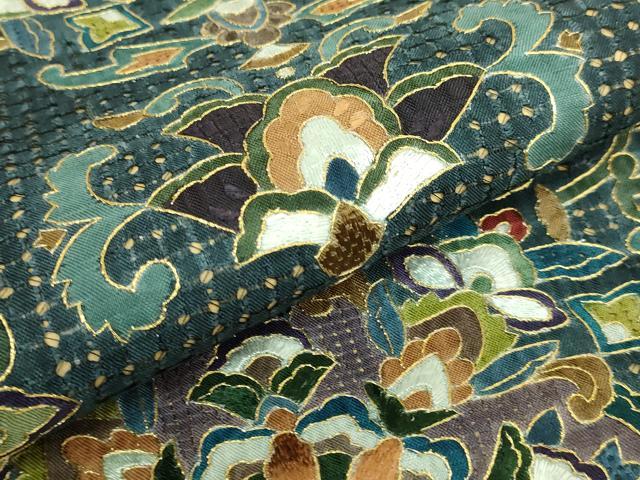 平和屋本店●極上　中国三大刺繍　スワトウ刺繍　汕頭刺繍　全通柄袋帯　正倉院花文　金糸　逸品　DZAB5982kh6