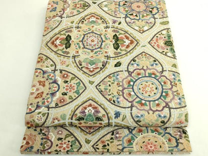 平和屋本店●極上　中国三大刺繍　総相良刺繍　総刺繍　袋帯　正倉院花文　金糸　逸品　DZAB5984kh6