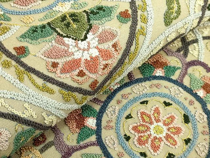 平和屋本店●極上　中国三大刺繍　総相良刺繍　総刺繍　袋帯　正倉院花文　金糸　逸品　DZAB5984kh6