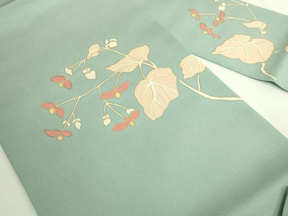 平和屋着物●極上　塩瀬　九寸名古屋帯　駒刺繍　蔦の葉文　青磁鼠色地　金彩　逸品　DZAB5987kh6