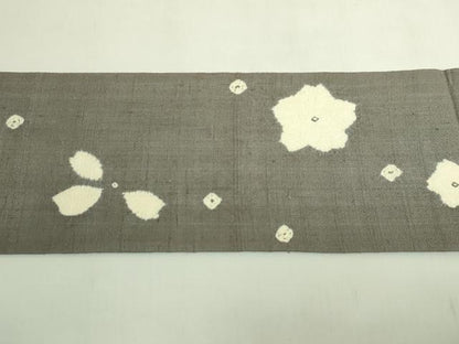 平和屋着物●極上　十日町　名門青柳謹製　赤城紬　九寸名古屋帯　絞り　舞桜　灰色地　逸品　DZAB5990kh6