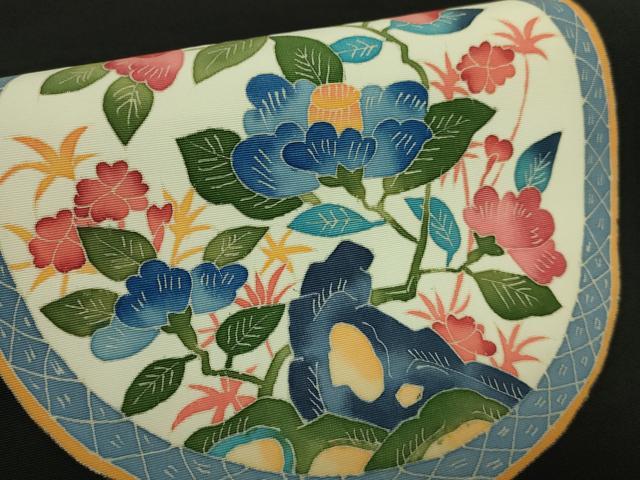 平和屋着物●極上　本加賀友禅作家　押田正義　塩瀬　九寸名古屋帯　枝椿　黒地　逸品　DZAB5993kh6