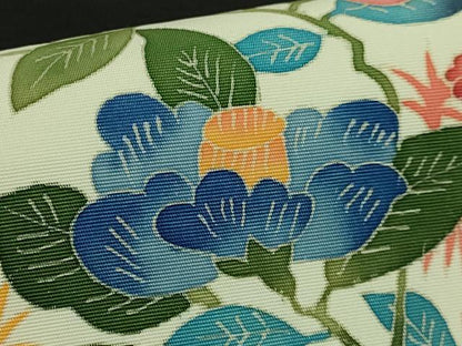 平和屋着物●極上　本加賀友禅作家　押田正義　塩瀬　九寸名古屋帯　枝椿　黒地　逸品　DZAB5993kh6