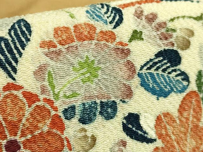 平和屋着物●極上　東京友禅　熊谷好博子　九寸名古屋帯　草花文　鬼しぼ縮緬　逸品　DZAB5999kh6