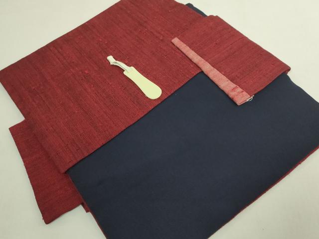 平和屋着物●極上　浦野理一　経節紬　つけ帯　濃い紅海老茶色地　逸品　DZAB6001kh6