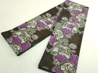 平和屋着物●極上　両面　半幅帯　花唐草　横段文　逸品　DZAB6006kh6