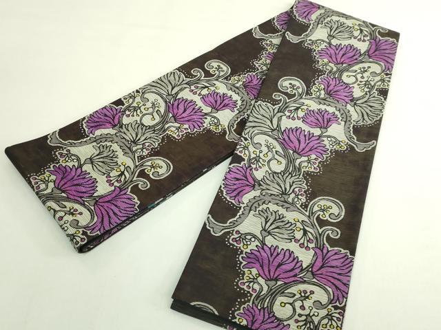 平和屋着物●極上　両面　半幅帯　花唐草　横段文　逸品　DZAB6006kh6
