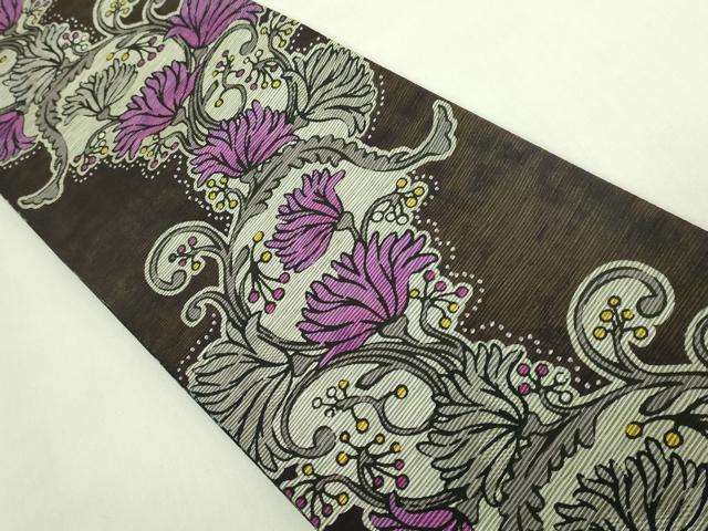 平和屋着物●極上　両面　半幅帯　花唐草　横段文　逸品　DZAB6006kh6