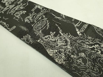 平和屋着物●極上　両面　半幅帯　鳥獣戯画　黒地　逸品　DZAB6007kh6