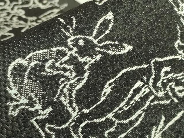平和屋着物●極上　両面　半幅帯　鳥獣戯画　黒地　逸品　DZAB6007kh6