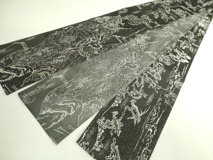 平和屋着物●極上　両面　半幅帯　鳥獣戯画　黒地　逸品　DZAB6007kh6