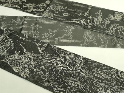 平和屋着物●極上　両面　半幅帯　鳥獣戯画　黒地　逸品　DZAB6007kh6