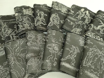 平和屋着物●極上　両面　半幅帯　鳥獣戯画　黒地　逸品　DZAB6007kh6