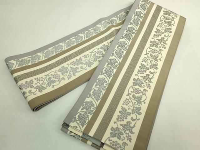 平和屋着物●極上　本場筑前博多織　両面　半幅帯　葡萄蔦の葉文　逸品　DZAB6008kh6