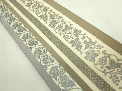 平和屋着物●極上　本場筑前博多織　両面　半幅帯　葡萄蔦の葉文　逸品　DZAB6008kh6